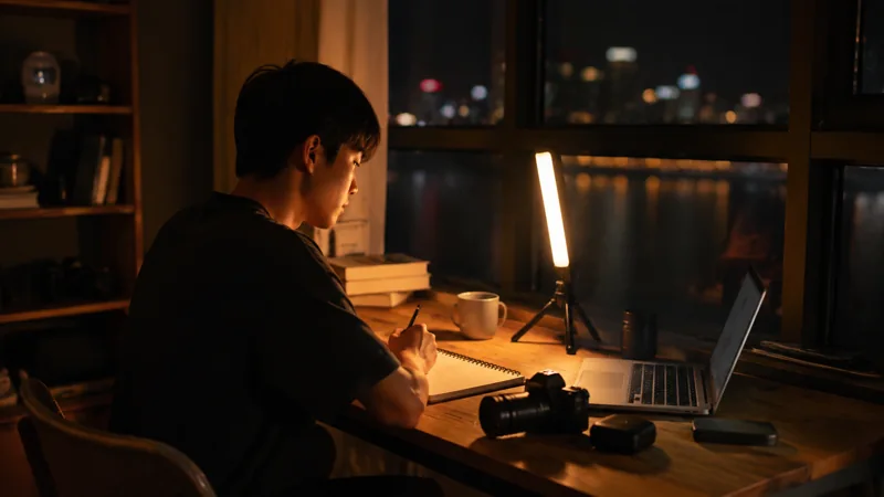 夜间光源旁的拍摄场景